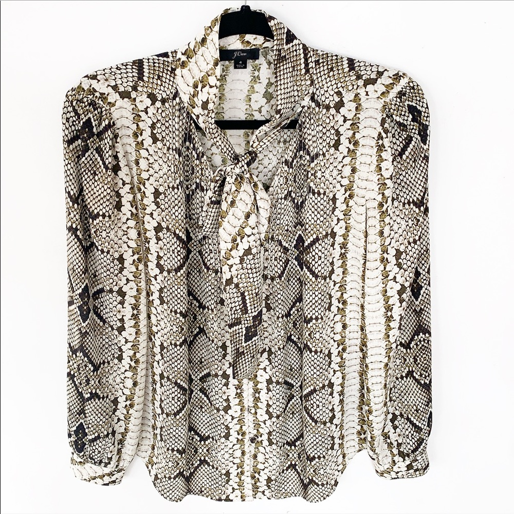 J Crew Snake Python Button Down Shirt Pussybow - image 2